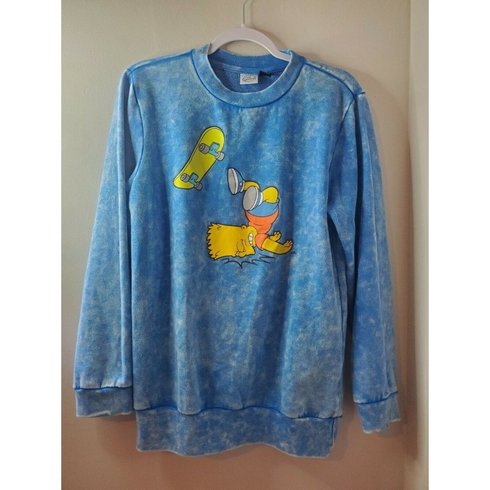 Bart Simpson Blue Sweater Women’s Size Large Cotton Blend  Printed Winter